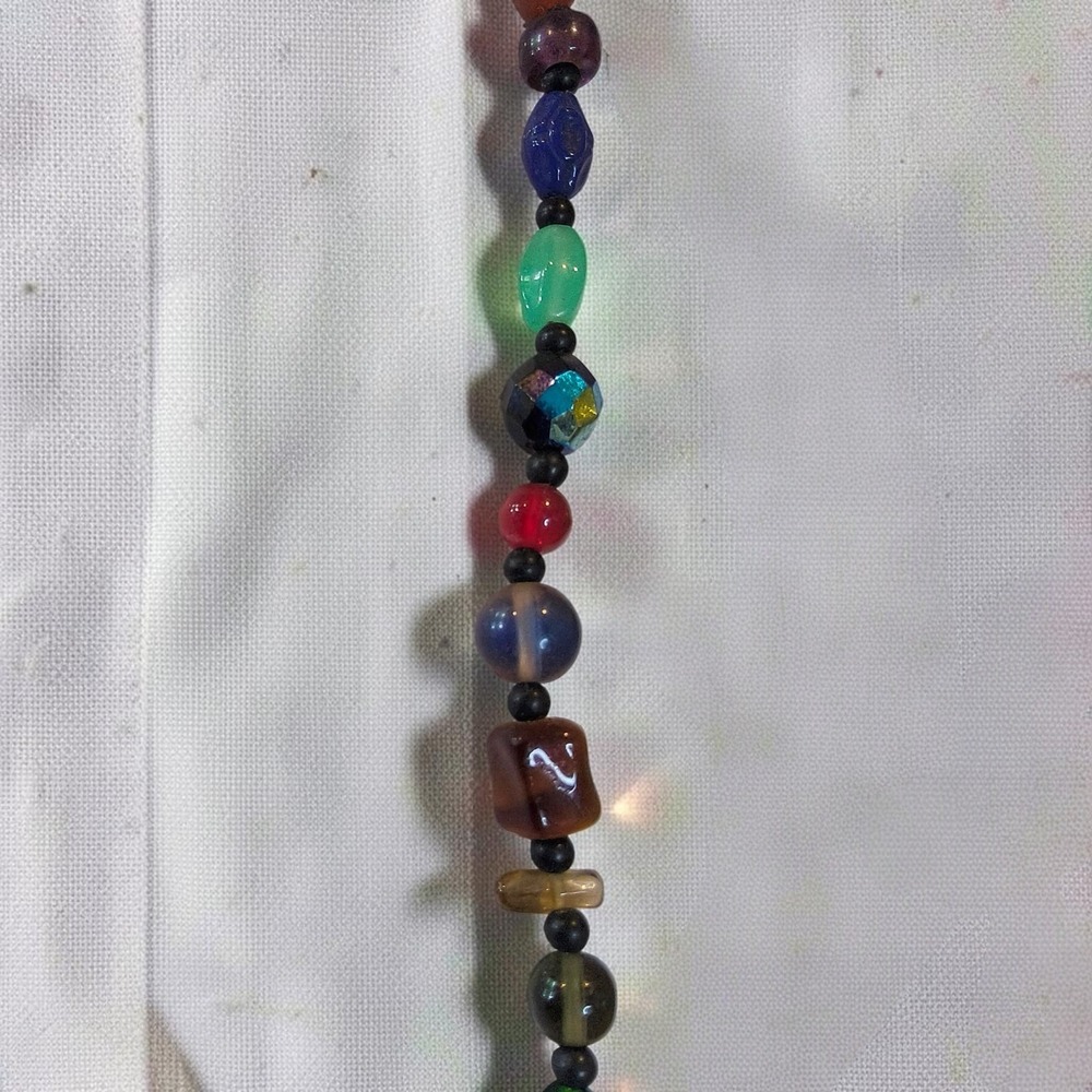 Vintage Multicolor Mixed Art Glass Bead Necklace 29in Harlequin Long Strand - Picture 10 of 15